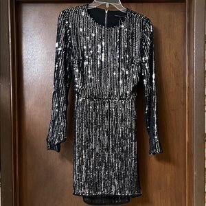 Endless Rose Black and Silver Sequin Long Sleeve Dress